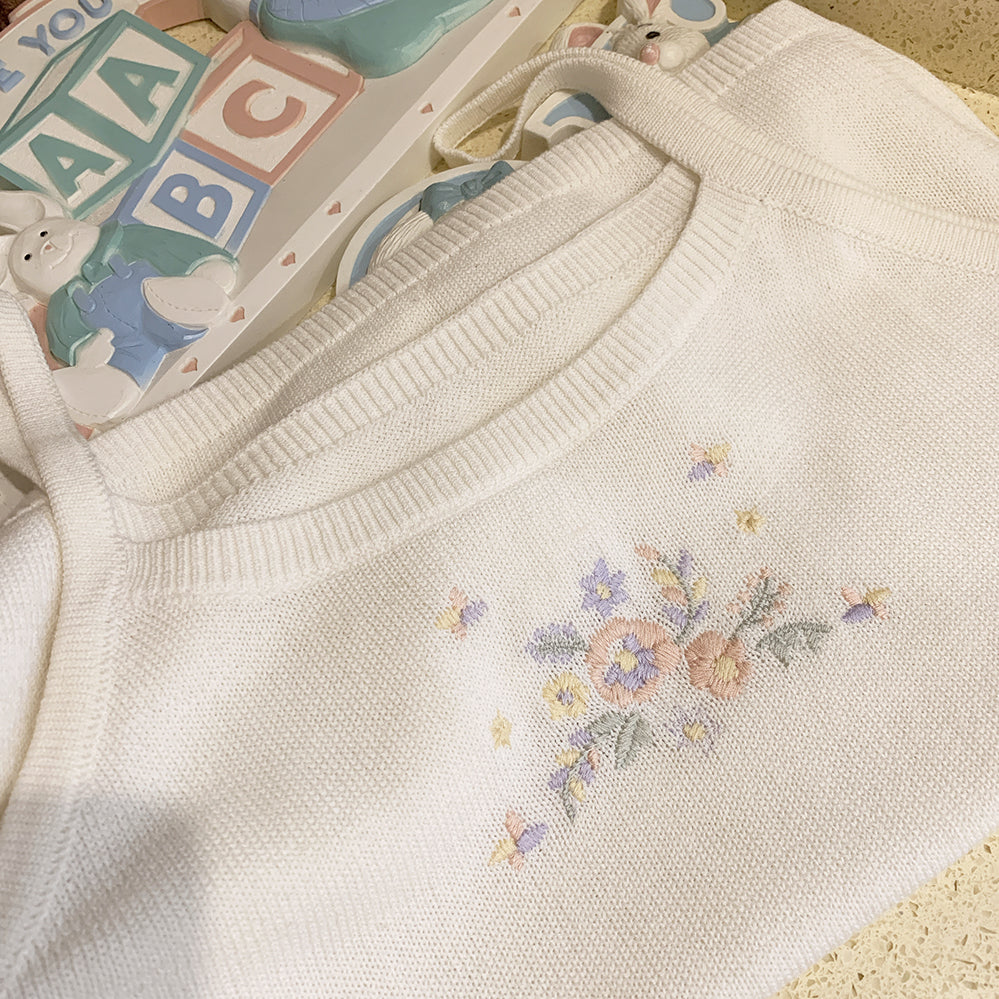 Retro Gentle Cream Color Flower Summer Cute Girl Knitting With A Small Sling