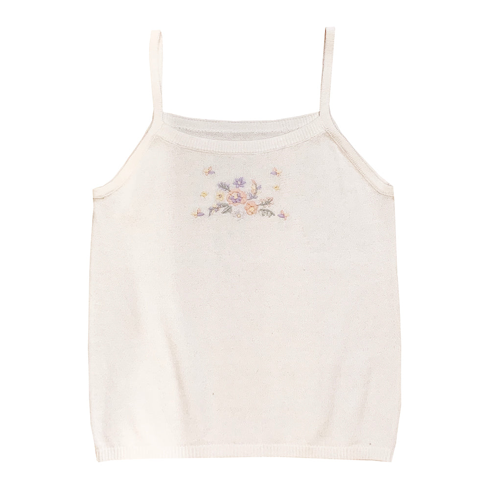 Retro Gentle Cream Color Flower Summer Cute Girl Knitting With A Small Sling