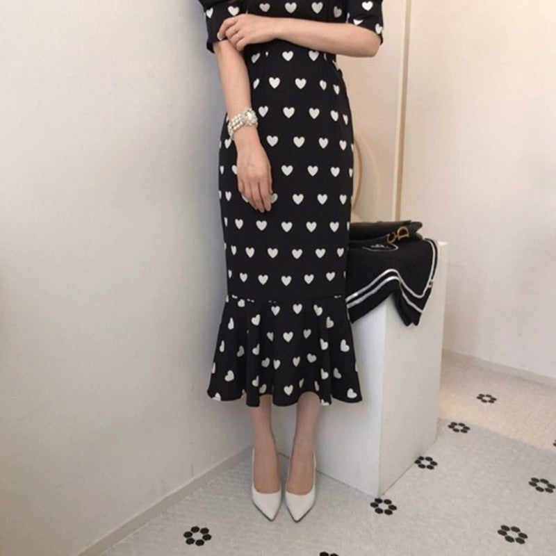 Ladies Polka Dot Ruffled Fishtail Long Dress