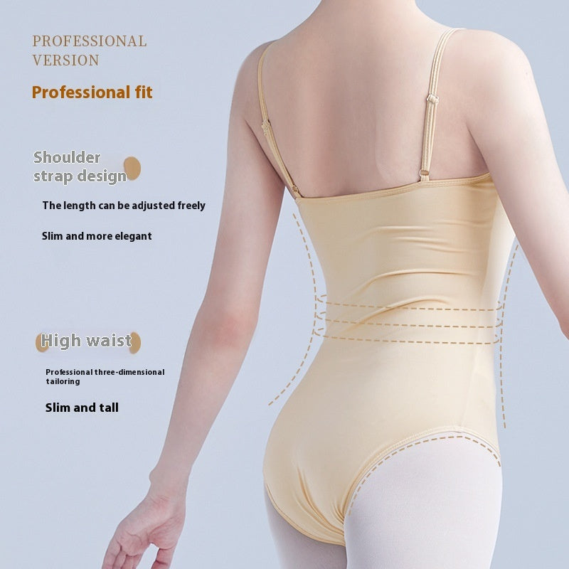 Female Ballet Dance Bottoming Shirt Flesh Color Sleeveless Jumpsuit