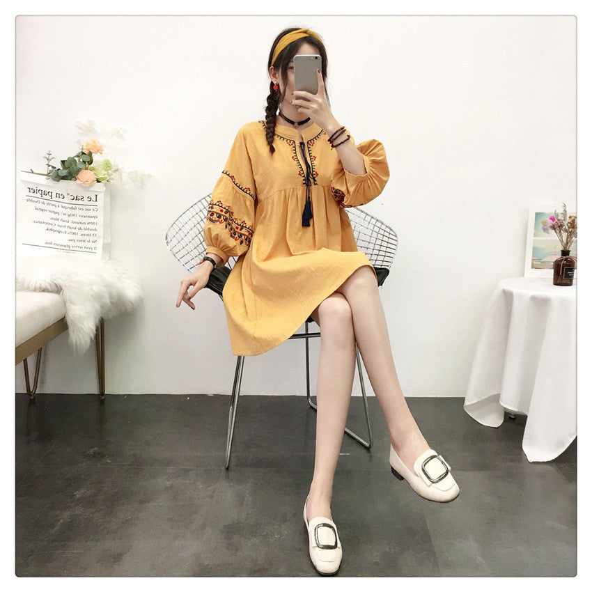 Ethnic Style Short Skirt Small Dress Cotton And Linen Embroidery Ladies Dress