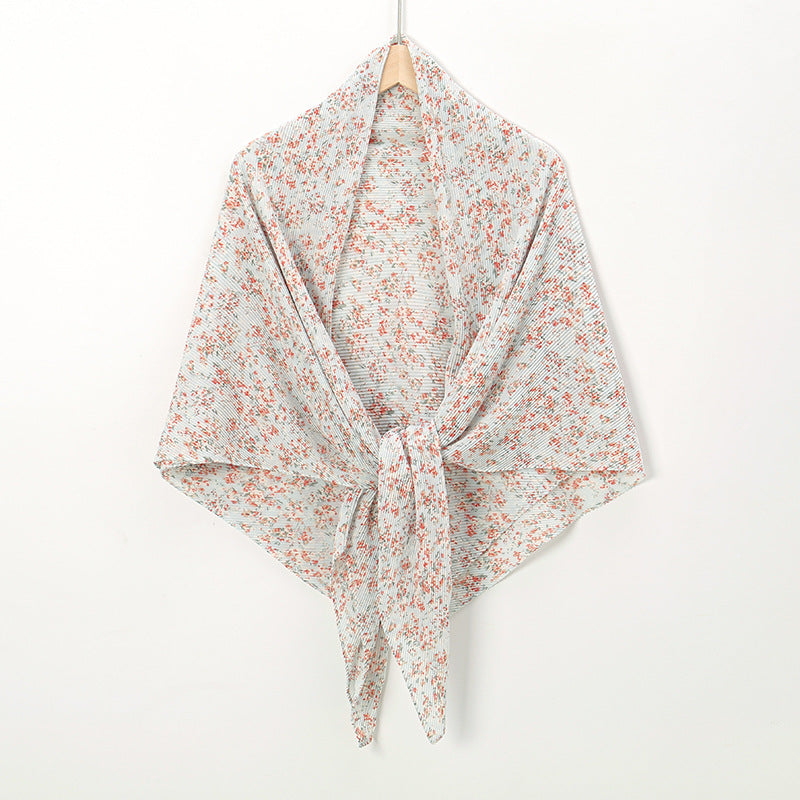 Pearl Chiffon Printed Square Scarf Pleated Scarf