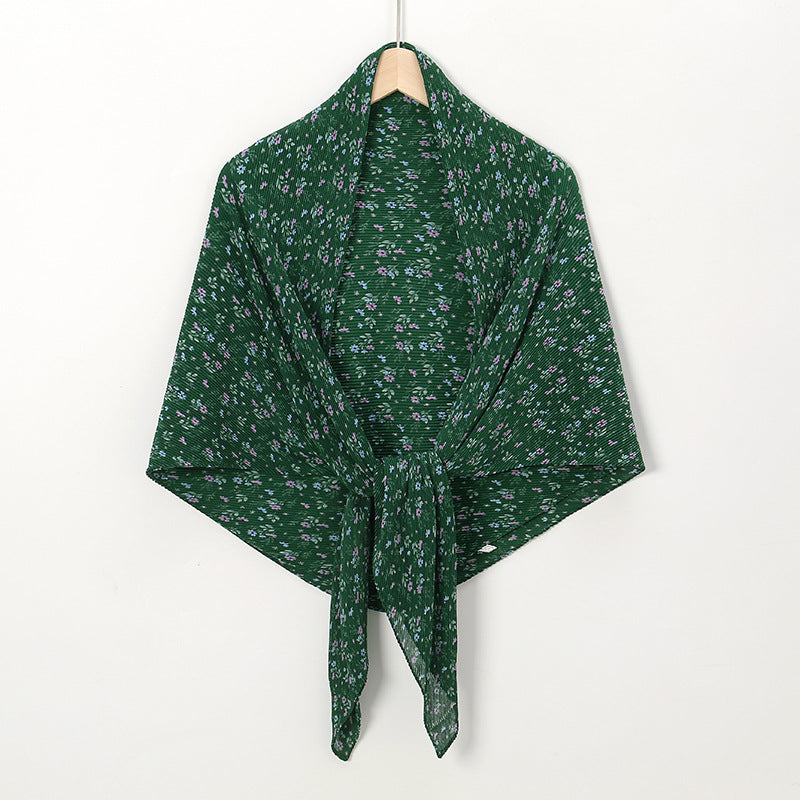 Pearl Chiffon Printed Square Scarf Pleated Scarf