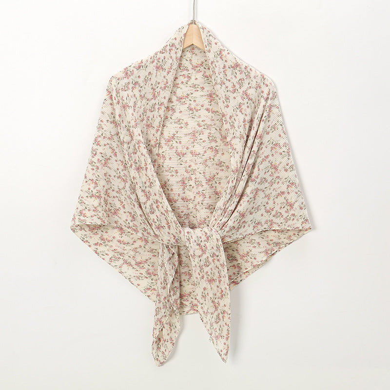 Pearl Chiffon Printed Square Scarf Pleated Scarf
