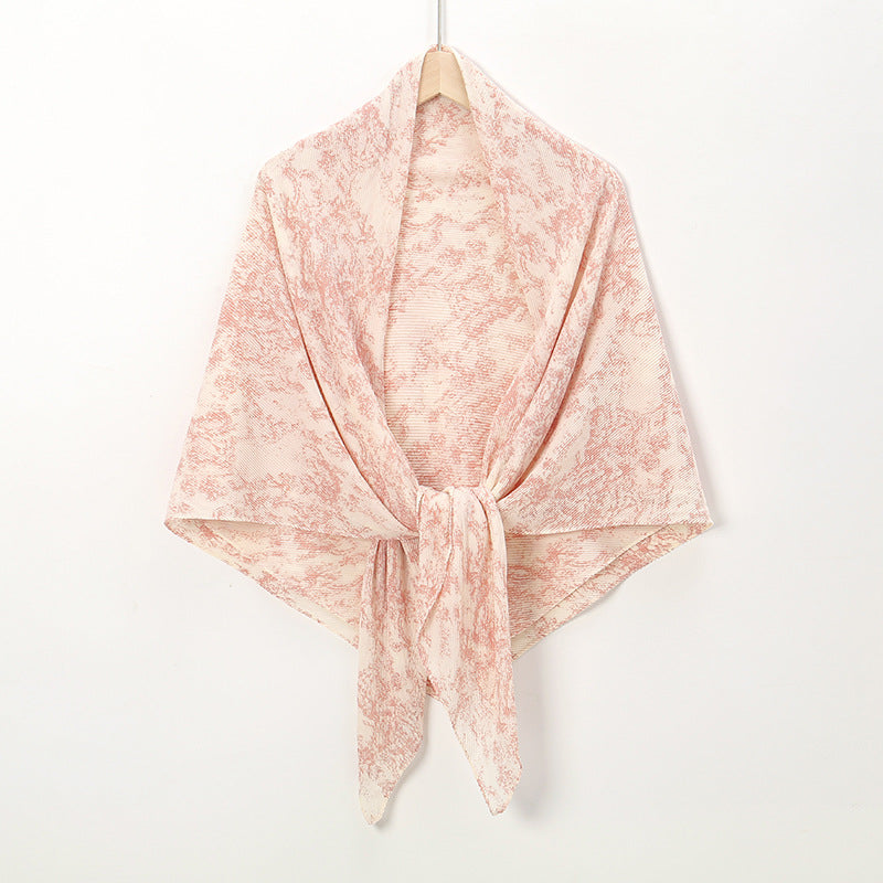 Pearl Chiffon Printed Square Scarf Pleated Scarf