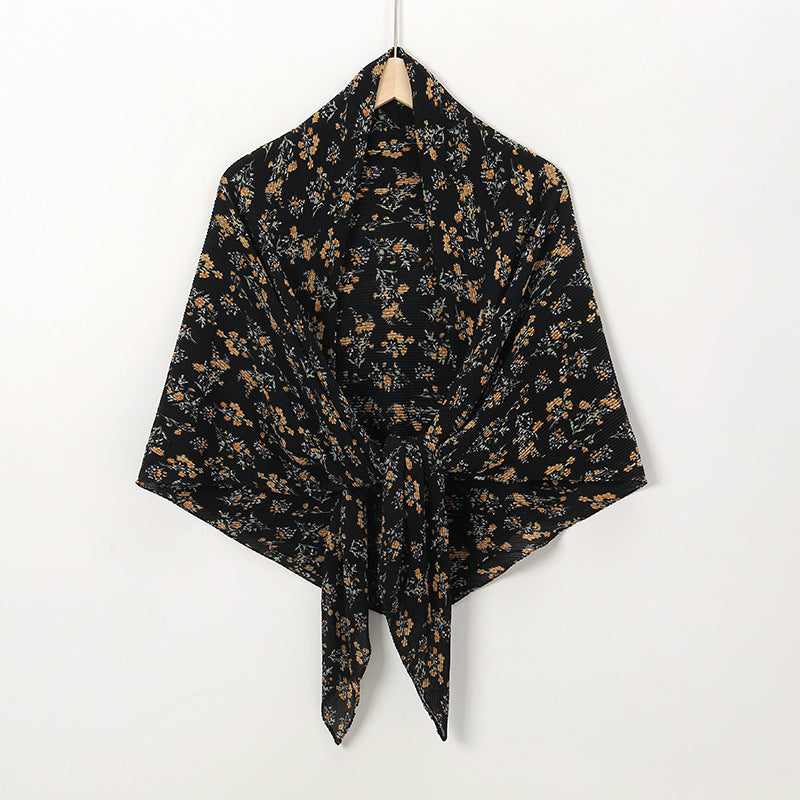 Pearl Chiffon Printed Square Scarf Pleated Scarf