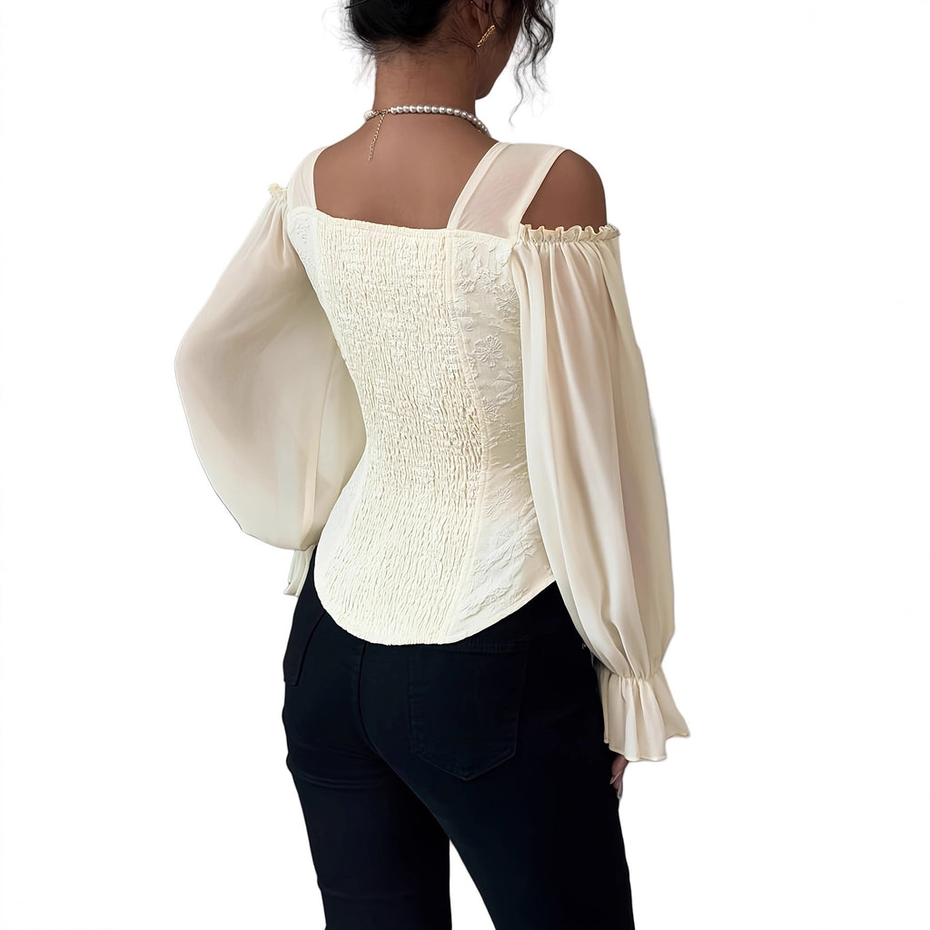 Elegant Off-Shoulder Floral Jacquard Blouse For Women