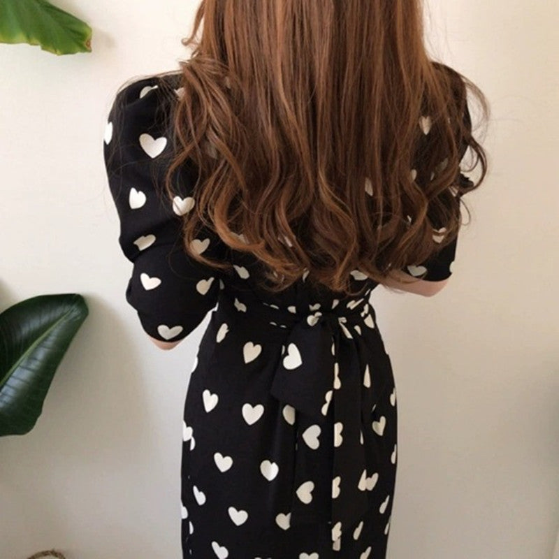 Ladies Polka Dot Ruffled Fishtail Long Dress
