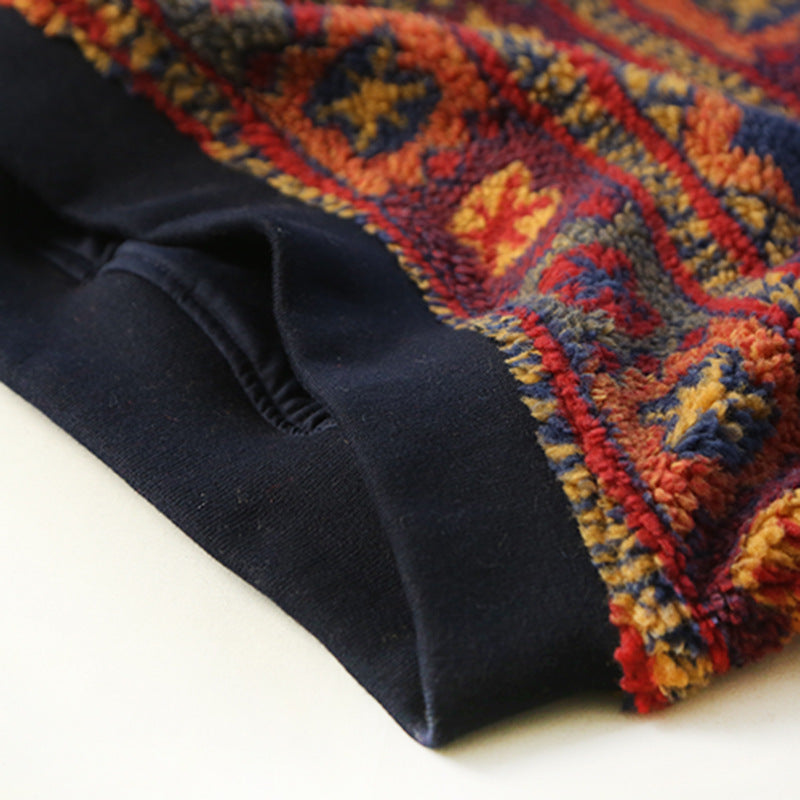 Retro Printed Lamb Wool Round Neck Pullover Ethnic Style Blouse Women