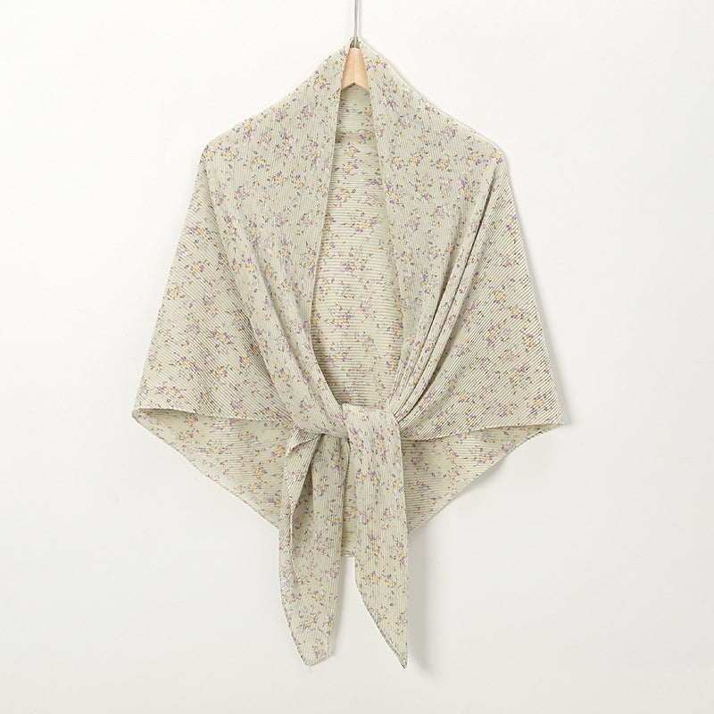 Pearl Chiffon Printed Square Scarf Pleated Scarf