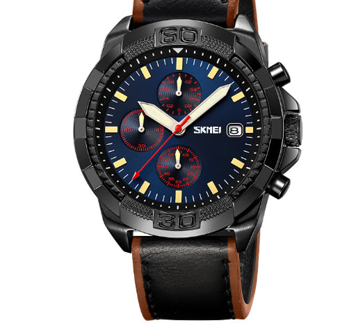 Belt Three Eyes And Six Needles Timing Quartz Wrist British Watch