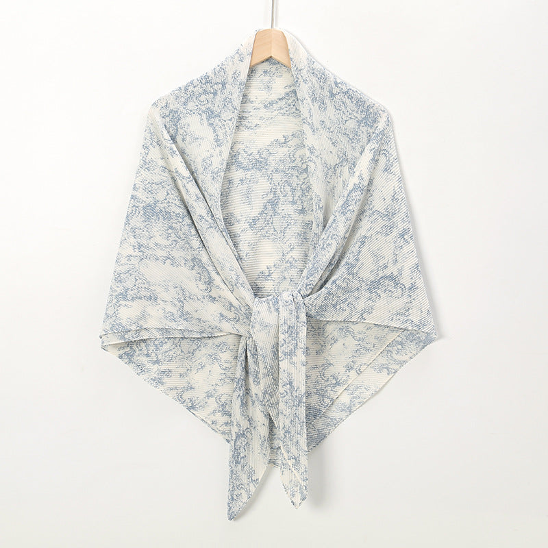 Pearl Chiffon Printed Square Scarf Pleated Scarf