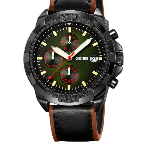 Belt Three Eyes And Six Needles Timing Quartz Wrist British Watch