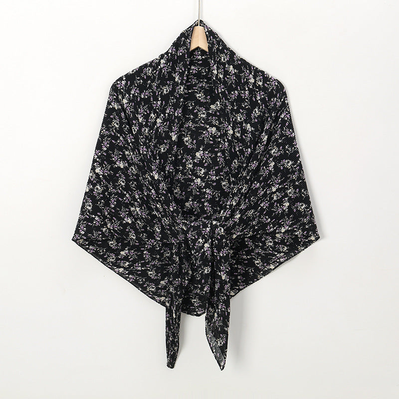 Pearl Chiffon Printed Square Scarf Pleated Scarf
