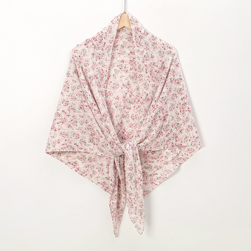 Pearl Chiffon Printed Square Scarf Pleated Scarf